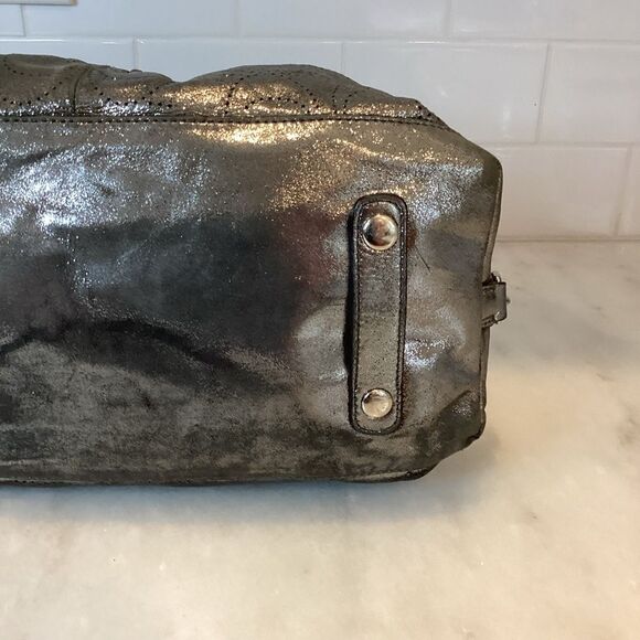 Coach Ashley Perforated Metallic Silver Leather Satchel Handbag RARE - Picture 7 of 15